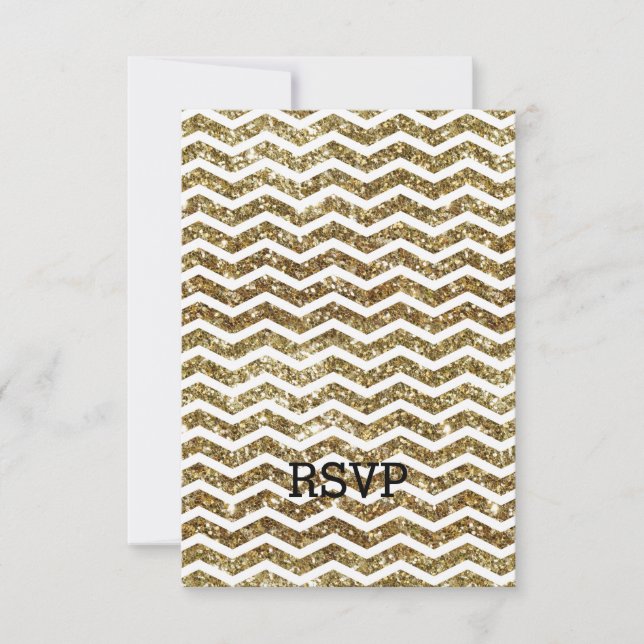 Gold Glitter Effect Elegant Chevron Zig-Zag RSVP Card (Front)