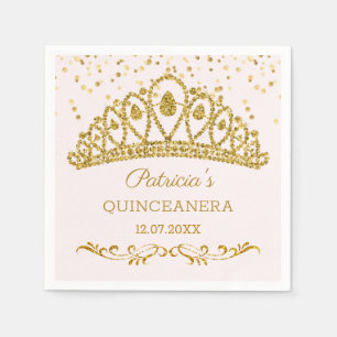 Gold glitter effect tiara, confetti Quinceanera Napkin