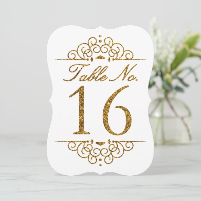 Gold Glitter Effect Wedding Table Number Card (16) (Standing Front)
