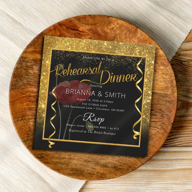 Gold Glitter Elegant Calligraphy Rehearsal Dinner Invitation (Creator Uploaded)