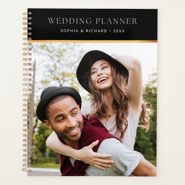 Gold Glitter Elegant Custom Photo Wedding  Planner (Front)