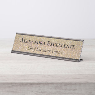 Gold Glitter Elegant Fashion Custom Desk Name Plate