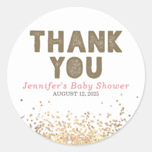 Gold Glitter Elegant Modern Thank You Classic Round Sticker