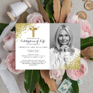 Gold Glitter Elegant Photo Celebration of life Invitation