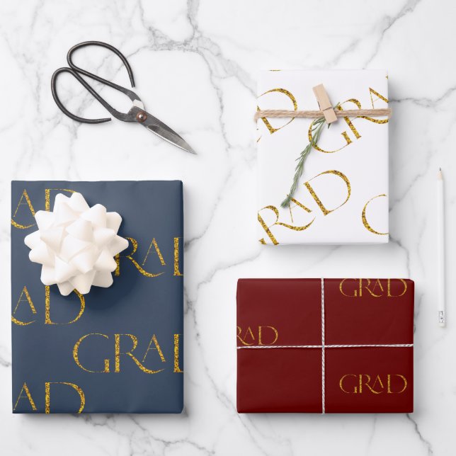 gold glitter elegant script graduation  wrapping p paper sheet (Front)