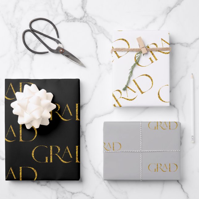 Gold Glitter Elegant Script Graduation  Wrapping Paper Sheet (Front)