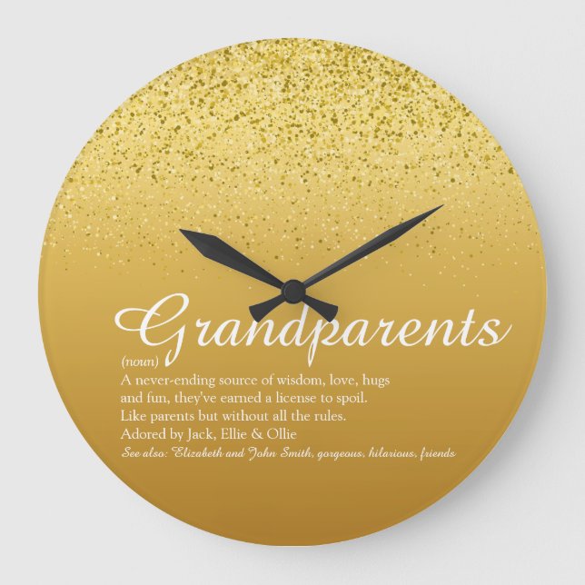 Gold Glitter Elegant Script Grandparents Quote Large Clock (Front)
