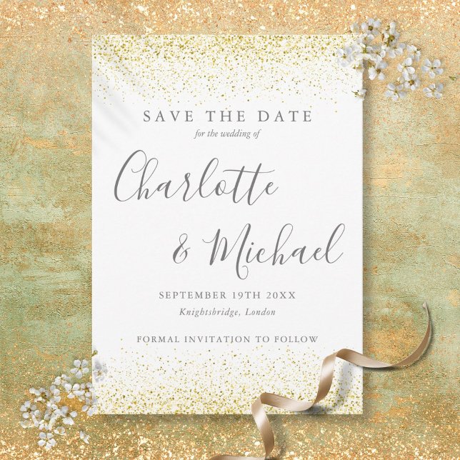 Gold Glitter Elegant Signature Script Wedding Save The Date (Gold Glitter Elegant Signature Script Wedding Save The Date)