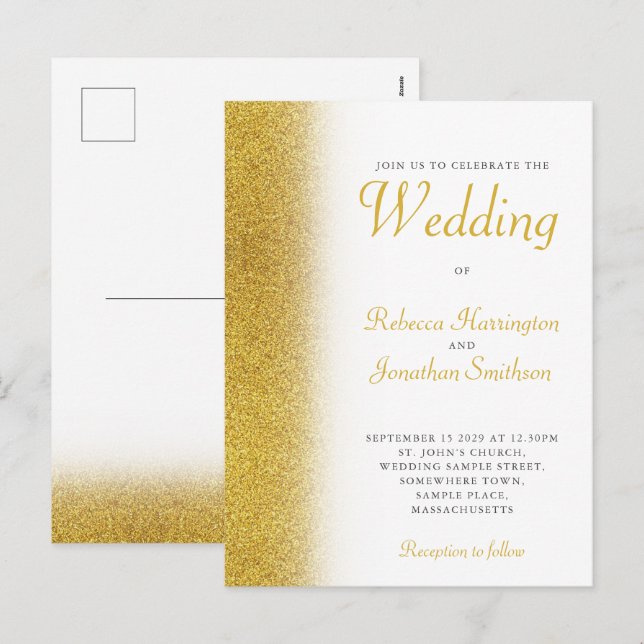Gold Glitter Elegant Wedding Invitation Postcard (Front/Back)