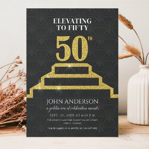 Gold Glitter Elevating To Fifty 50th Birthday Invitation