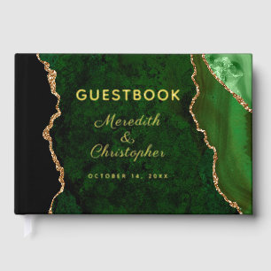 Gold Glitter Emerald Green Agate Wedding Gold Foil Guest Book