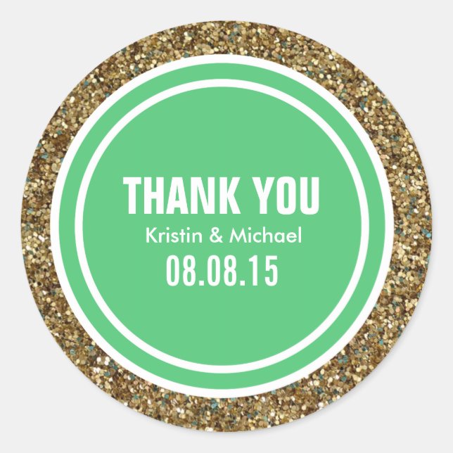 Gold Glitter Emerald Green Custom Thank You Label (Front)