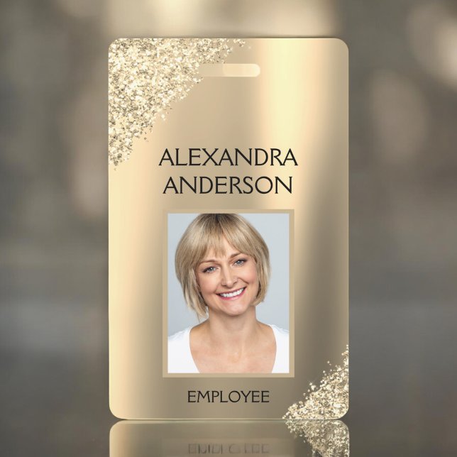 Gold Glitter Employee Name Photo Corporate ID Badge (Creator Uploaded)