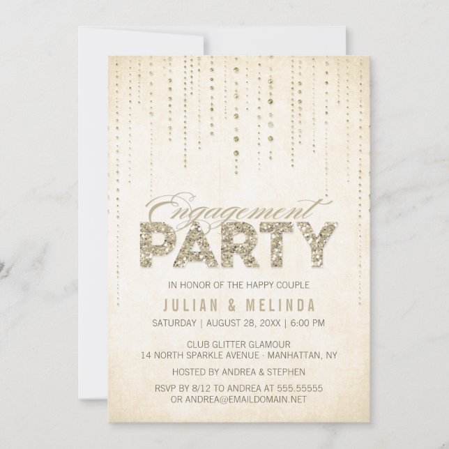 Gold Glitter Engagement Party Invitation (Front)