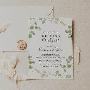 Gold Glitter Eucalyptus Foliage Wedding Breakfast Invitation