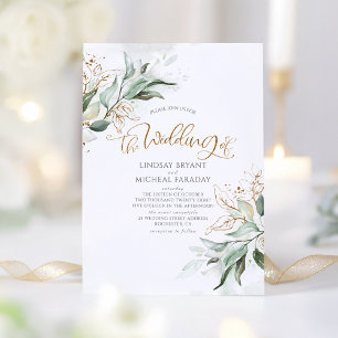 Gold Glitter Eucalyptus Greenery Elegant Wedding Invitation