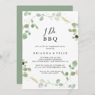 Gold Glitter Eucalyptus I Do BBQ Engagement Party  Invitation