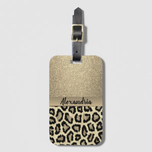 Gold Glitter Exotic Leopard Print Luggage Tag