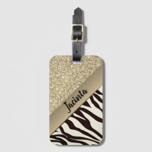 Gold Glitter Exotic Zebra Print Personalised Luggage Tag
