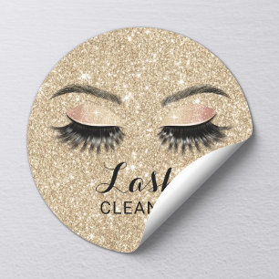 Gold Glitter Eyelash Extensions Salon Lash Cleaner Classic Round Sticker