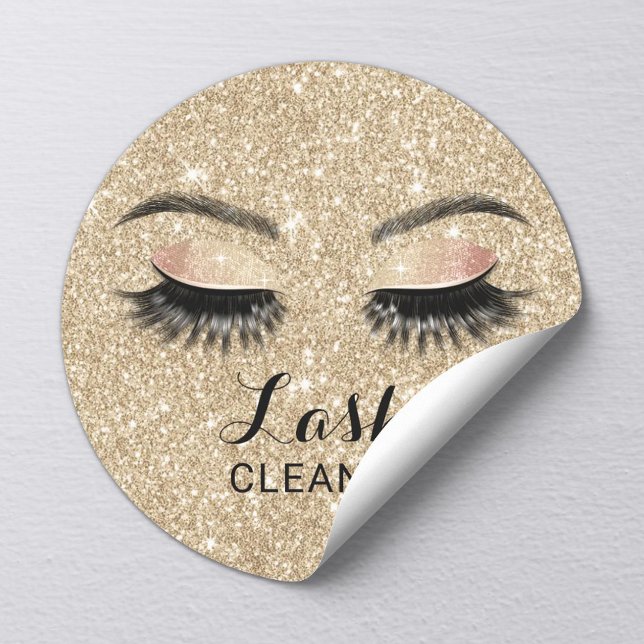 Gold Glitter Eyelash Extensions Salon Lash Cleaner Classic Round Sticker (Creator Uploaded)