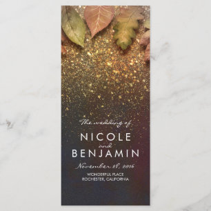 Gold Glitter Fall Leaves Vintage Wedding Programs Programme