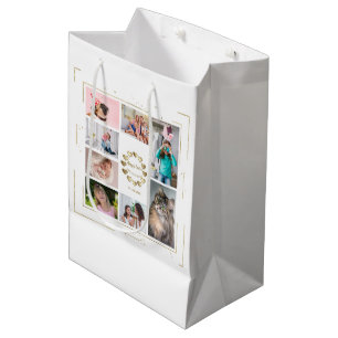Gold Glitter Family Photo Collage Happy Easter Medium Gift Bag