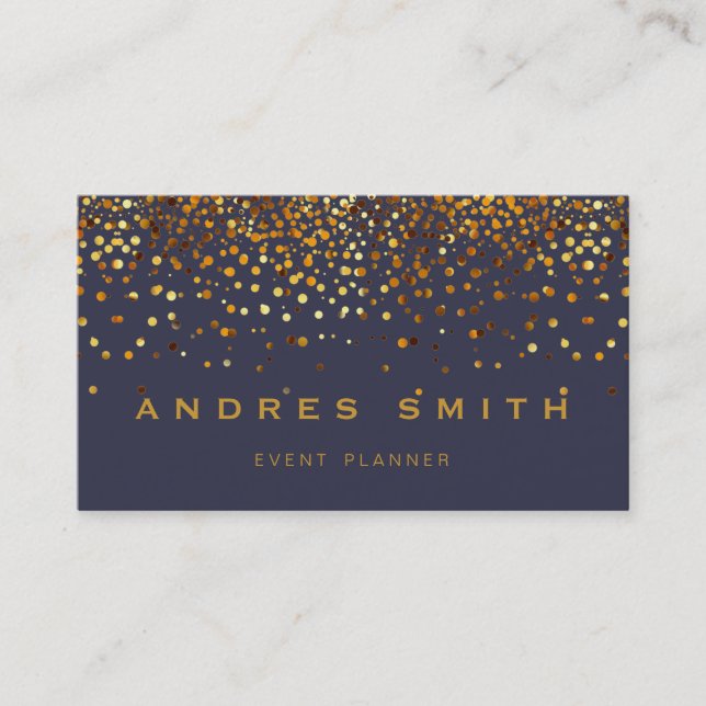 Gold Glitter Faux Foil Confetti Black Business Card (Front)