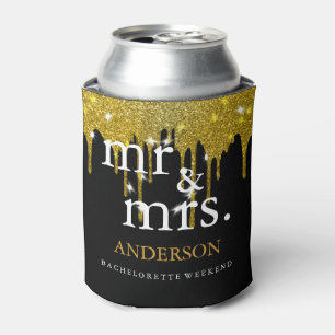 Gold Glitter Faux Foil Mr. & Mrs. Can Cooler