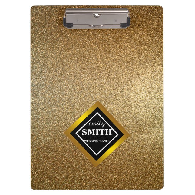 Gold Glitter Faux Foil Personalised Clipboard (Front)