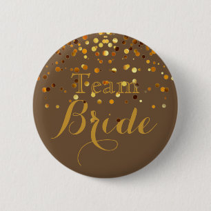 Gold Glitter Faux Foil Wedding Team Bride 6 Cm Round Badge