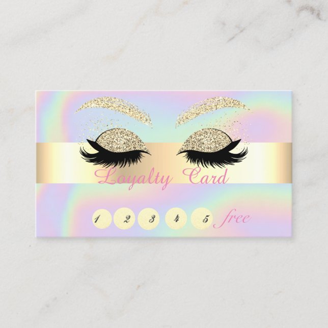 Gold Glitter Faux Lashes Holographic  Loyalty Card (Front)