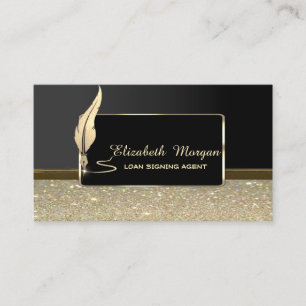 Gold Glitter Feather Frame Glitter Notary Business Card