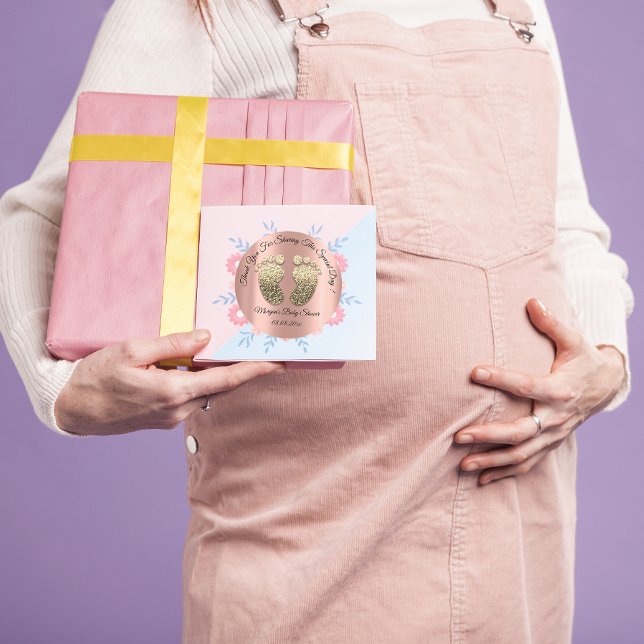 Gold Glitter Feet Baby Shower Favour Thank You Classic Round Sticker (Gold Glitter Feet Baby Shower Favor Thank You Classic Round Sticker)