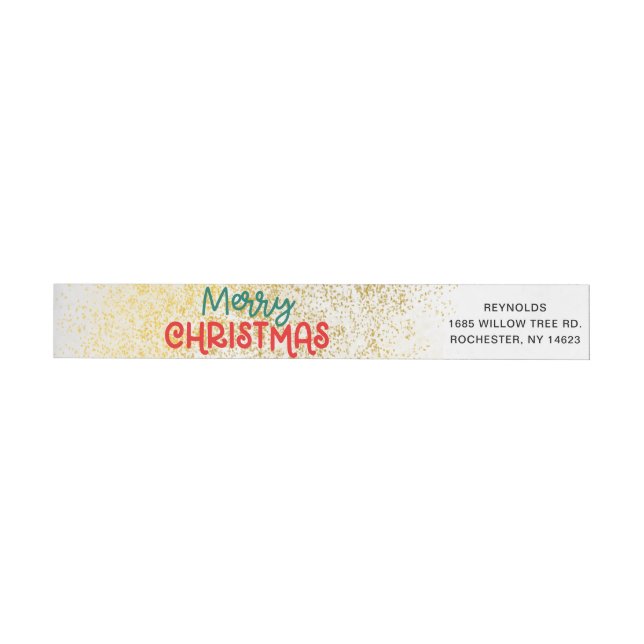 Gold Glitter  Festive Holiday Merry Christmas  Wrap Around Label (Individual)