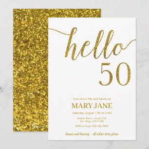 Gold Glitter Fiftieth Birthday Hello 50 Invitation