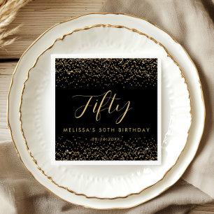 Gold Glitter Fifty Birthday Party Personalised Napkin