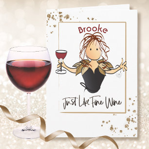 Gold Glitter Fine Wine Elegant Cartoon Birthday  Card