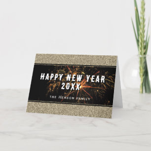 Gold Glitter Fireworks Happy New Year 2023  Holiday Card