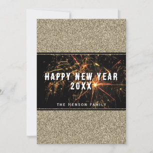 Gold Glitter Fireworks Happy New Year 2023  Holiday Card
