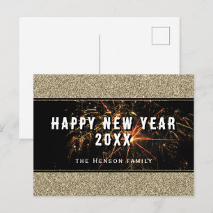 Gold Glitter Fireworks Happy New Year 2023 Holiday Postcard