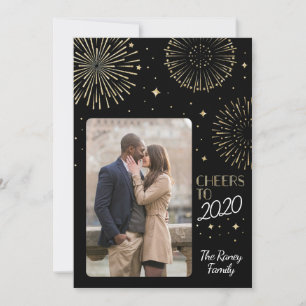 Gold Glitter Fireworks New Year Holiday Card