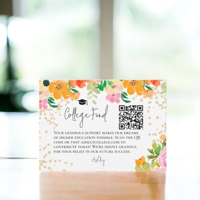 Gold glitter floral botanical fund graduation enclosure card (Gold glitter floral botanical fund graduation enclosure card)