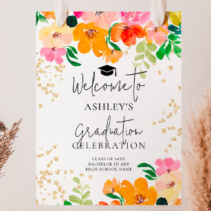 Gold glitter floral botanical graduation welcome poster