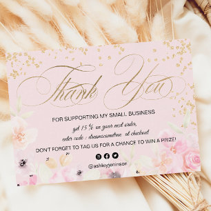 Gold glitter floral pastel logo script thank you business card
