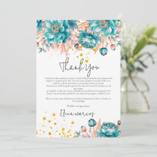 Gold glitter floral photo botanical graduation thank you card