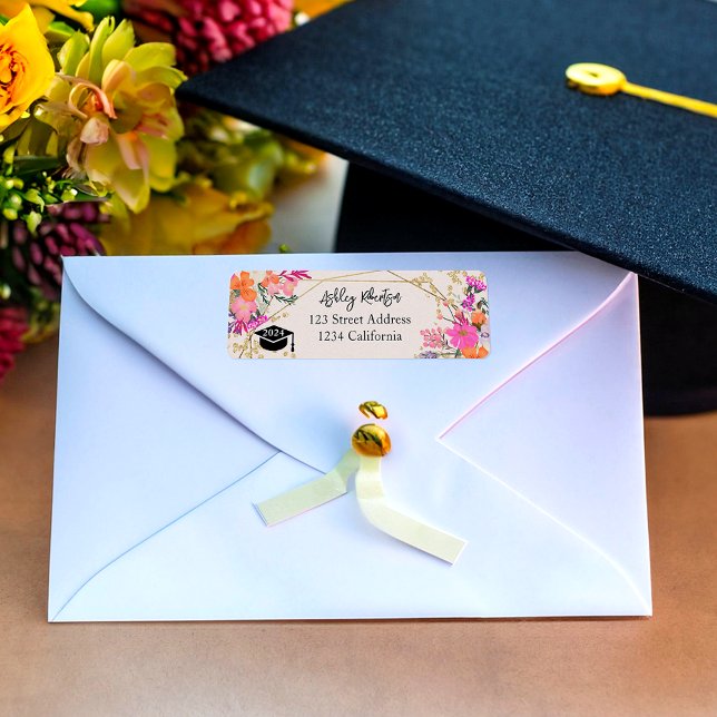 Gold glitter floral watercolor graduation  (Gold glitter floral watercolor graduation label)