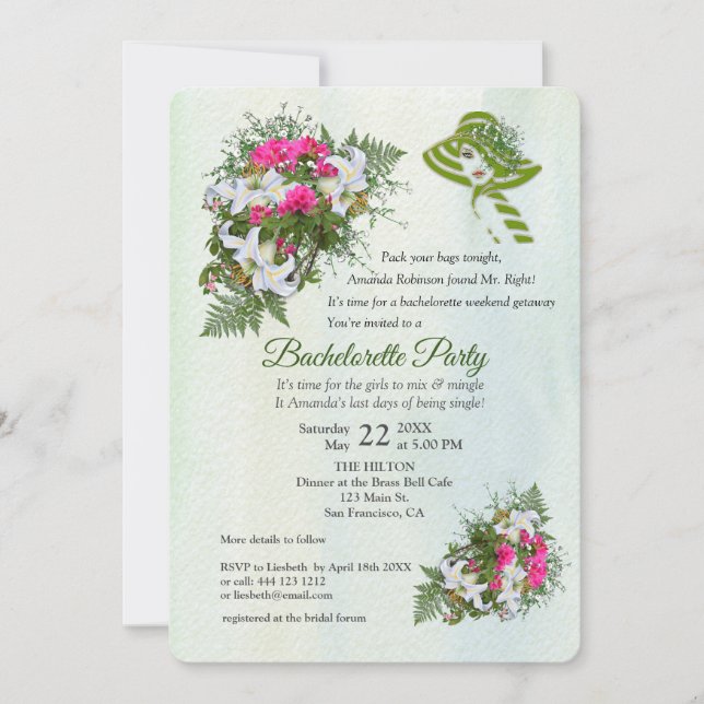 Gold Glitter Flower Bouquet Bachelorette Party Invitation (Front)