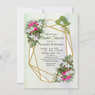 Gold Glitter Flower Bouquet Bridal Shower Invitation