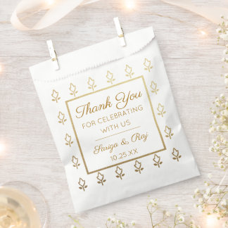 Gold Glitter Flower Wedding Return Gift Paper Favour Bags